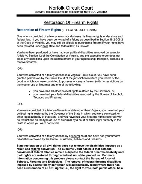 Learn about what <strong>rights</strong> are lost when a person is convicted of a felony, and more. . Virginia sample letter for restoration of gun rights
